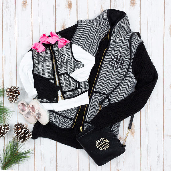 matching mom and me black herringbone vests