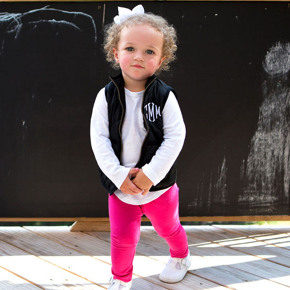 monogrammed toddler black puffy vest