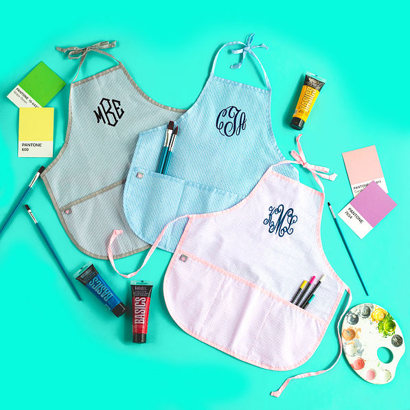 monogrammed kids aprons