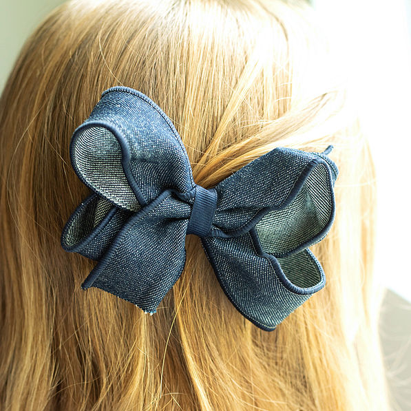 girl's denim jean clip in hair bow