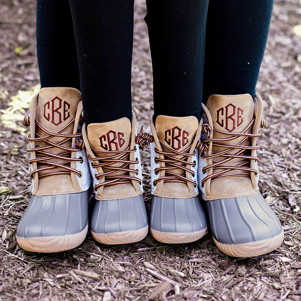 Monogrammed Toddler Duck Boots Marleylilly Kids   QRr Grey Mom And Me Boots 