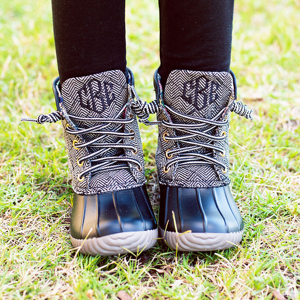 Monogrammed Toddler Duck Boots Marleylilly Kids   C72 Herringbone Toddler Duck Boots 