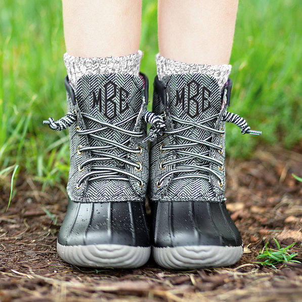 Marleylilly Kids Personalized Duck Boots   7x5 Herringbone Youth Duck Boots 