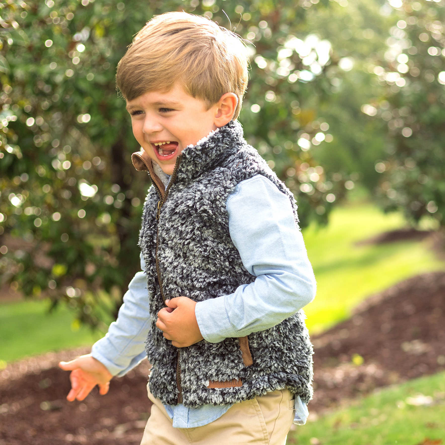 Kids Sherpa/Corduroy Reversible Vest - Spruce