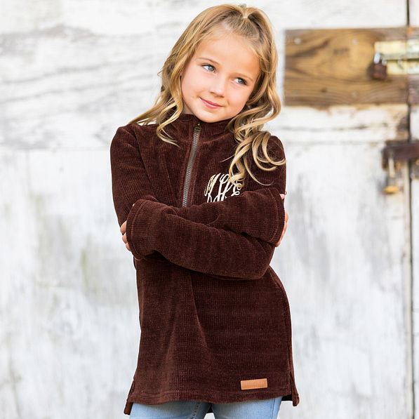 youth girl wearing brown corded pullover