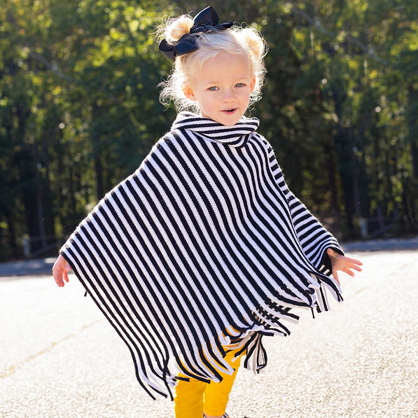 Monogrammed Kids Striped Fringe Poncho