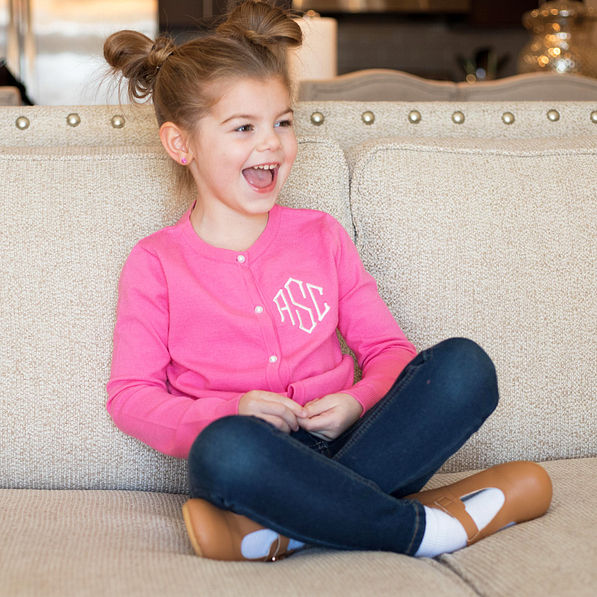 monogrammed youth pink cardigan