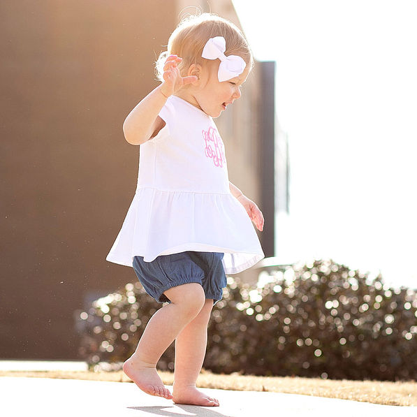 baby girls white monogrammed top and shorts