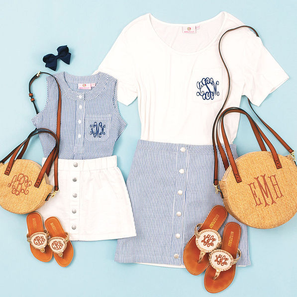 cute kids seersucker top and white skirt