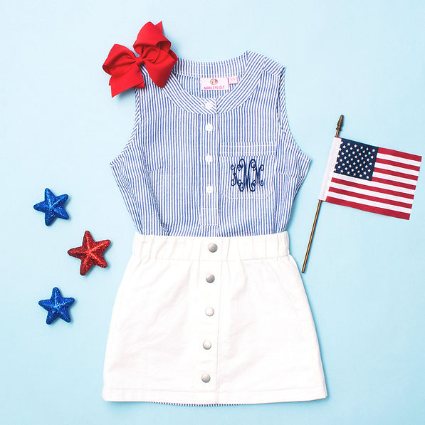 cute kids fourth of july outfit striped top and white skirt