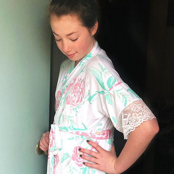 floral lace bath robe on young girl
