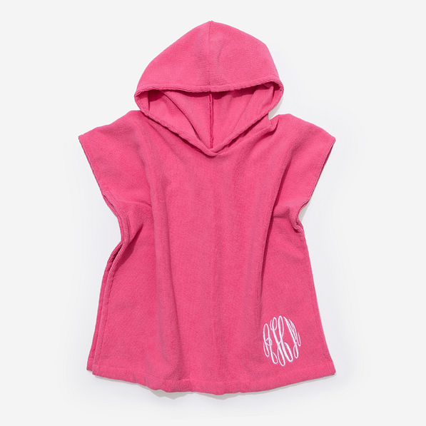 monogrammed toddler hooded towel poncho in hot pink