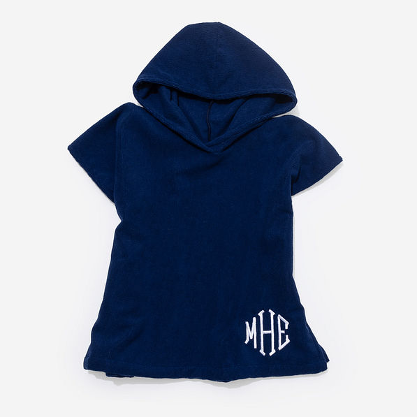 monogrammed toddler hooded towel poncho in navy