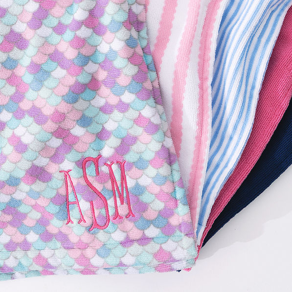 multiple personalized toddler hooded towel ponchos up close