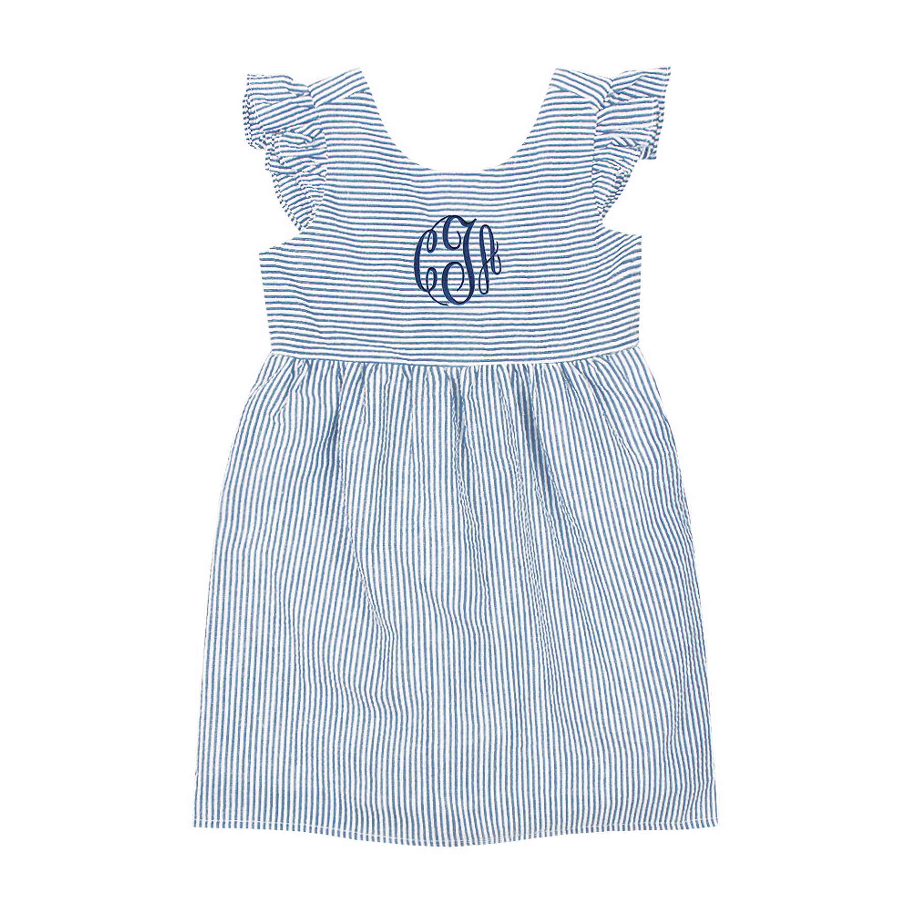 Susanne Lively Girls Sleeveless Seersucker A-Line Dress with Ruffles - Blue main image 1