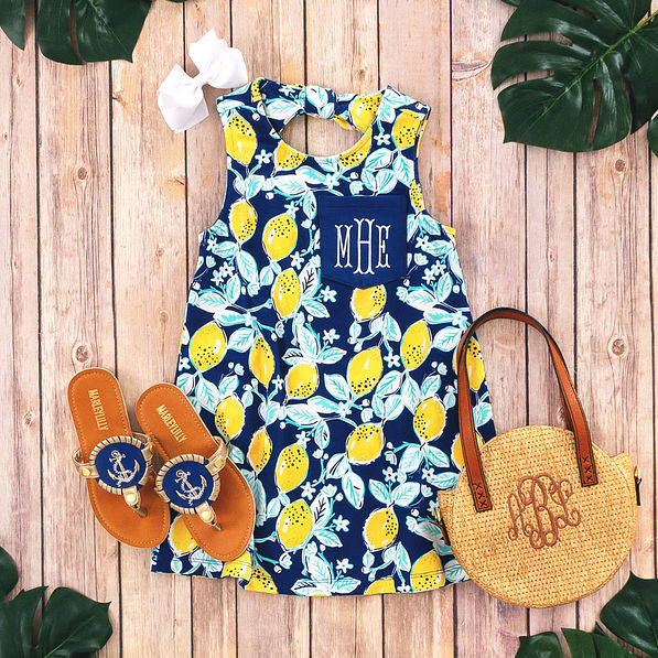 kids lemon bow swing dress