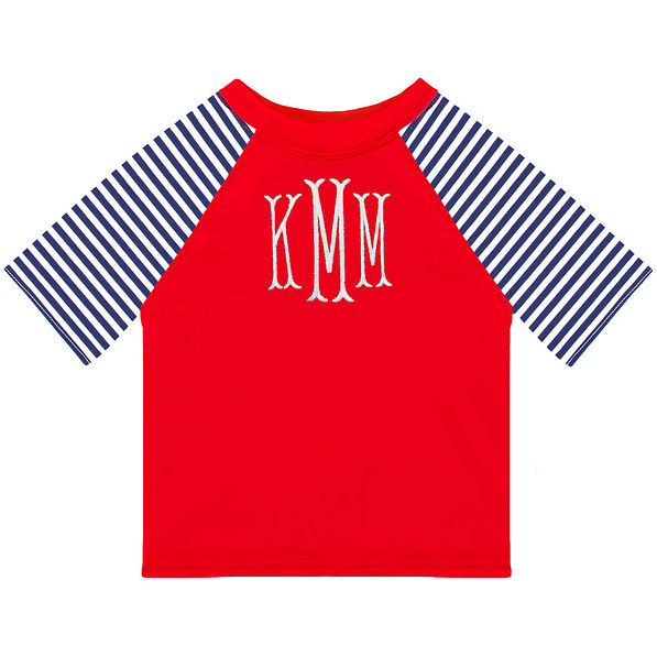 monogrammed red kids rash guard