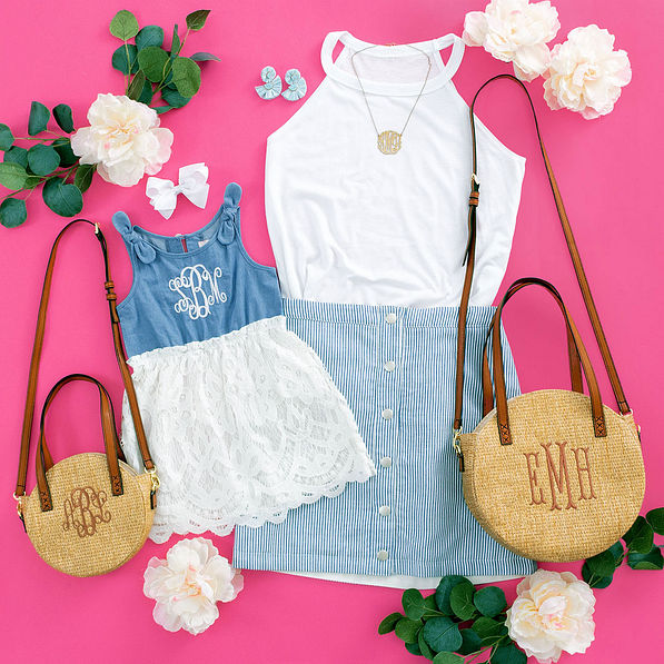 kids lace dress & moms seersucker skirt