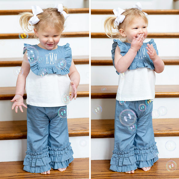 Chambray Ruffle Tiered Pants – CURRENT AIR