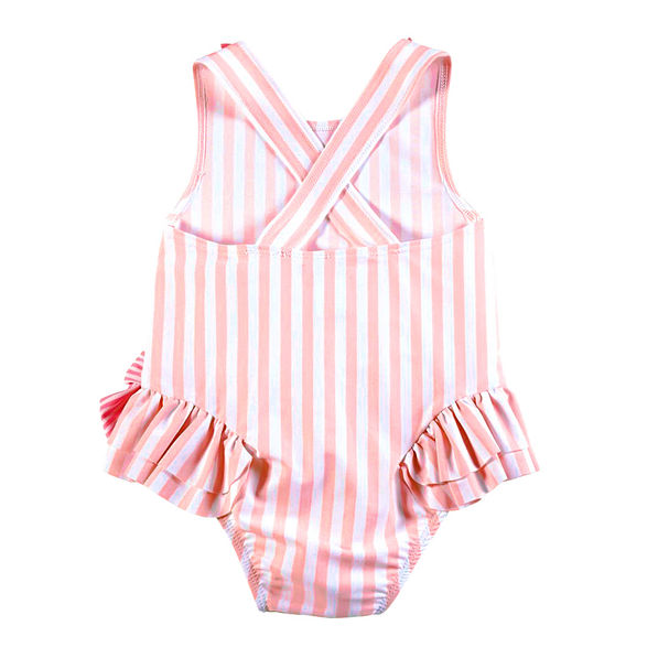 back of baby ruffle and stripe bathing suit