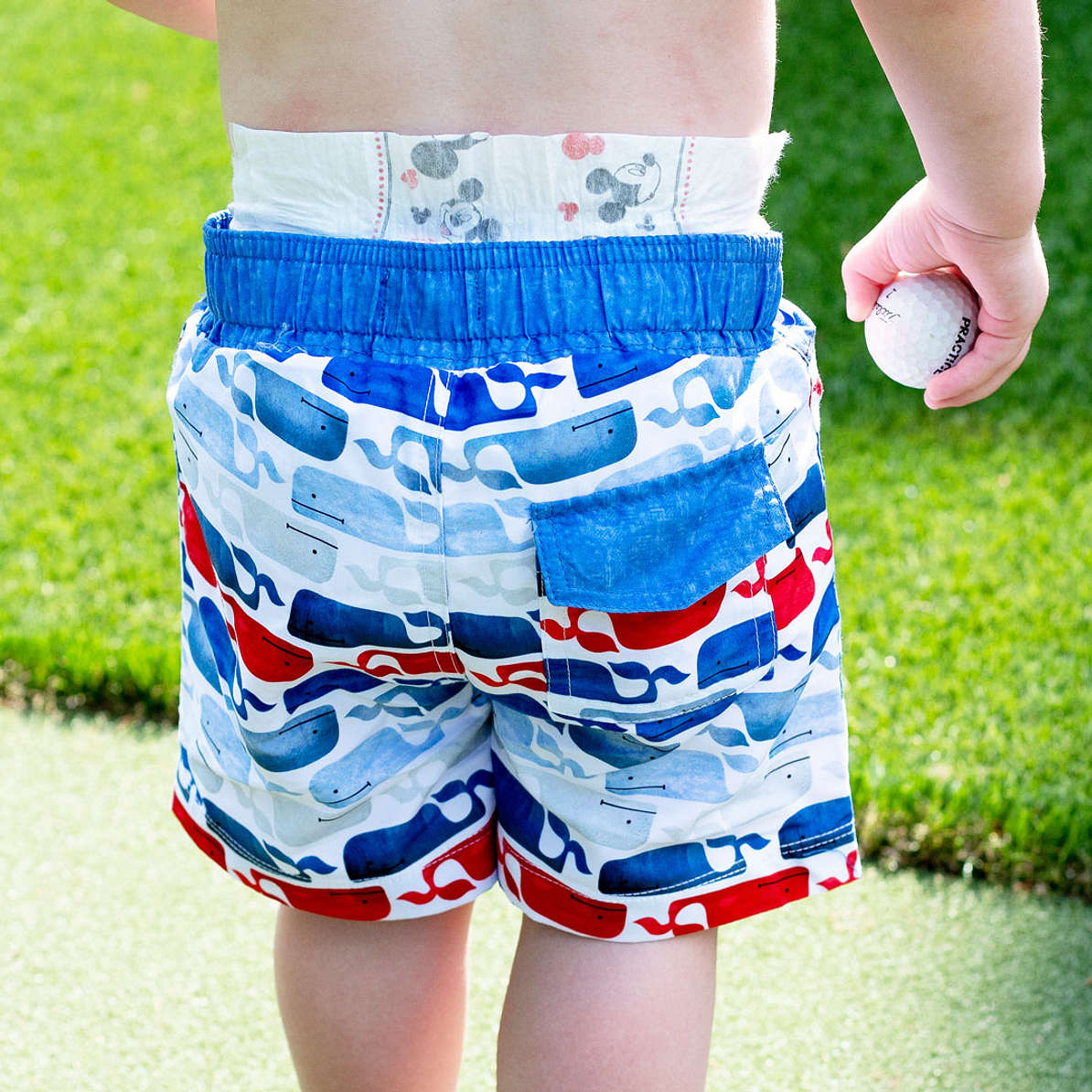 Properly Tied Boys Shordees Swim Trunks - Blue White Caps Waves