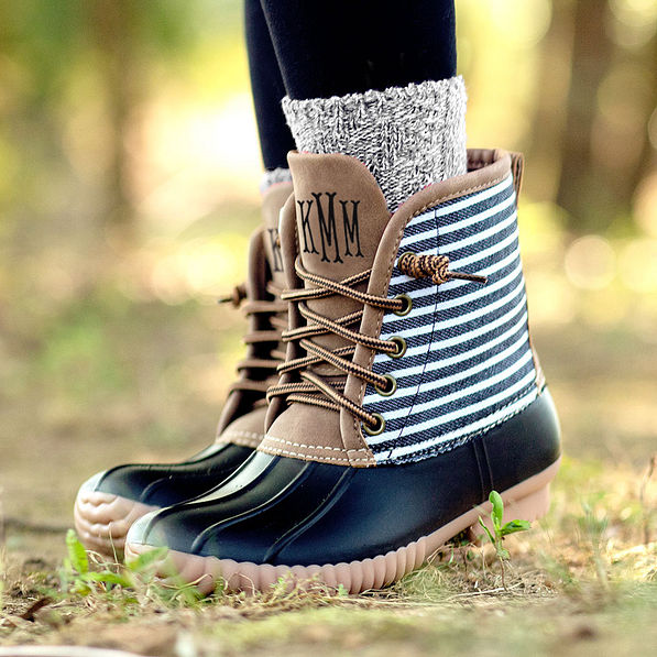 kids monogrammed stripe duck boots