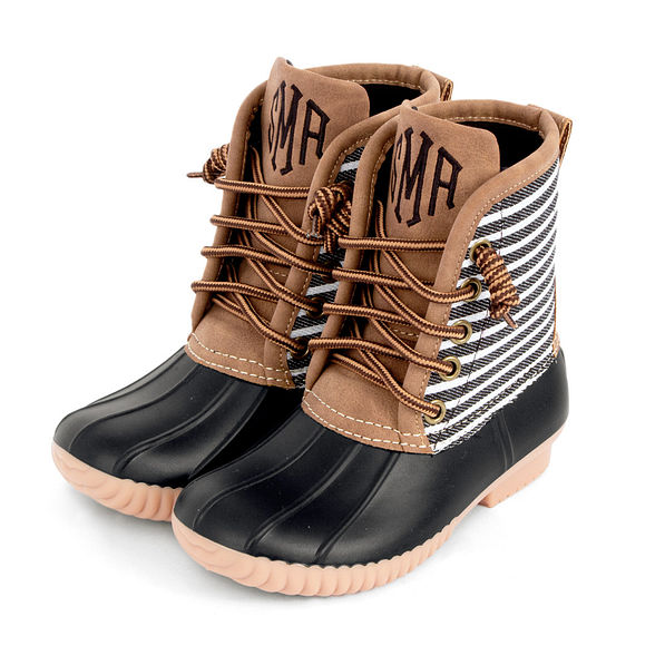 Kids Personalized Striped Duck Boots Marleylilly Kids   Zvv Kids Black Striped Duck Boots 