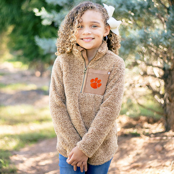 kids embroidered clemson sherpa pullover