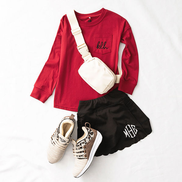 crimson kids long sleeve shirt flatlay