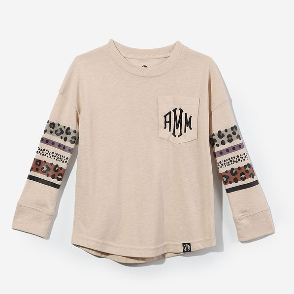 Monogrammed Kids Long Sleeve Shirt in Oatmeal Leopard