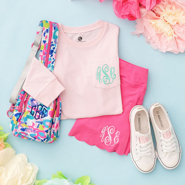 blush kids long sleeve shirt with bag and skort