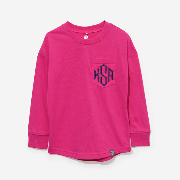 Monogrammed Kids Long Sleeve Shirt in Hot Pink