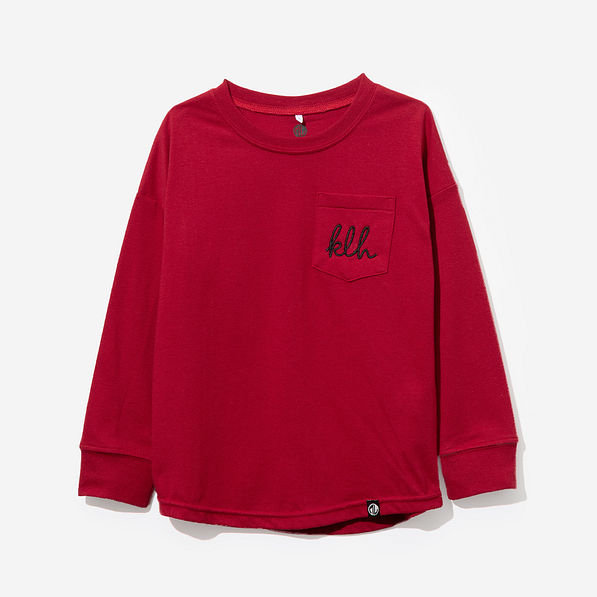 Monogrammed Kids Long Sleeve Shirt in Crimson