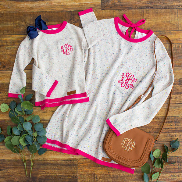 mom and me hot pink confetti sweaters