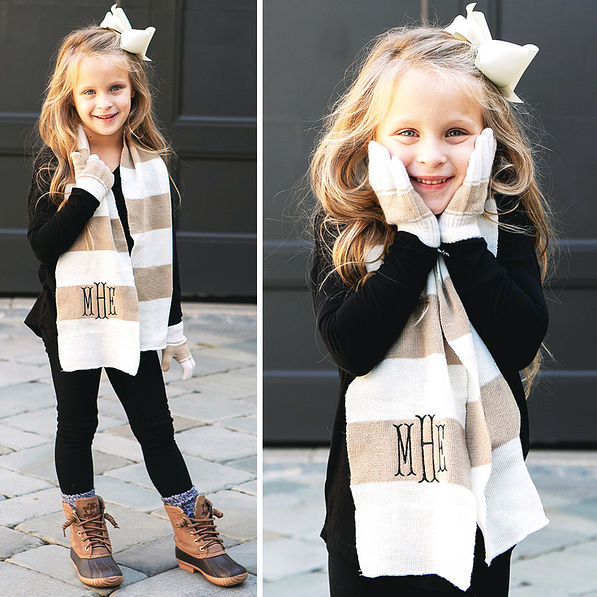 cute white and tan striped scarf set