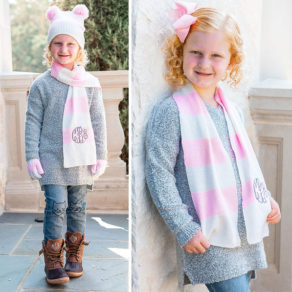 girls monogrammed scarf with hat and gloves