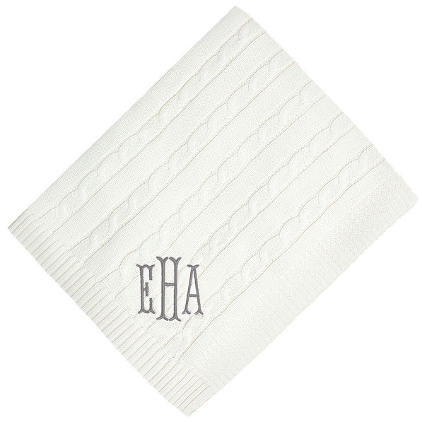 gray monogram - ivory monogrammed baby blanket