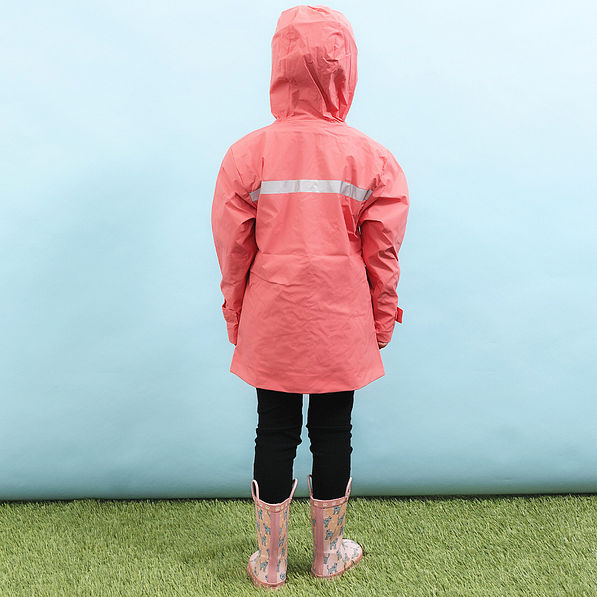 coral new england rain jacket back view