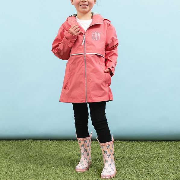 coral youth new england rain jacket on mia