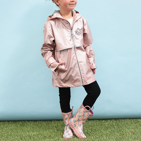 rose gold youth new england rain jacket on mia