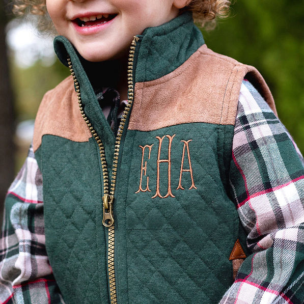 olive kids quilted vest with plaid