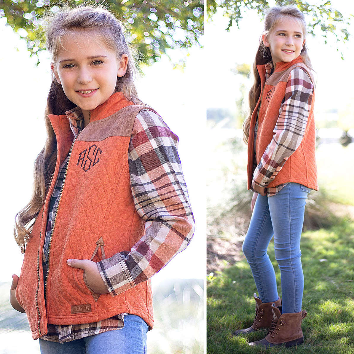 Girls Mustard Quilted Sleeveless Vest With Polar Fleece Lining main image 1