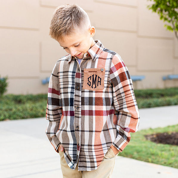 boys orange plaid collar shirt