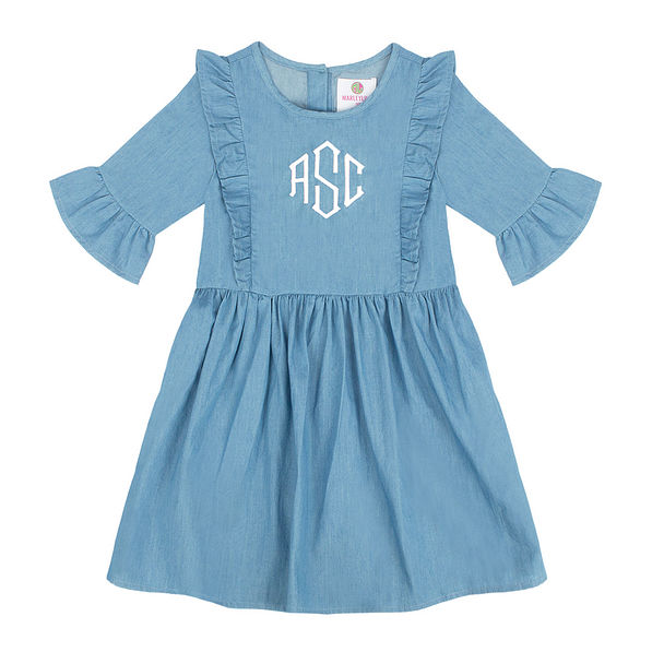 monogrammed youth ruffle denim dress