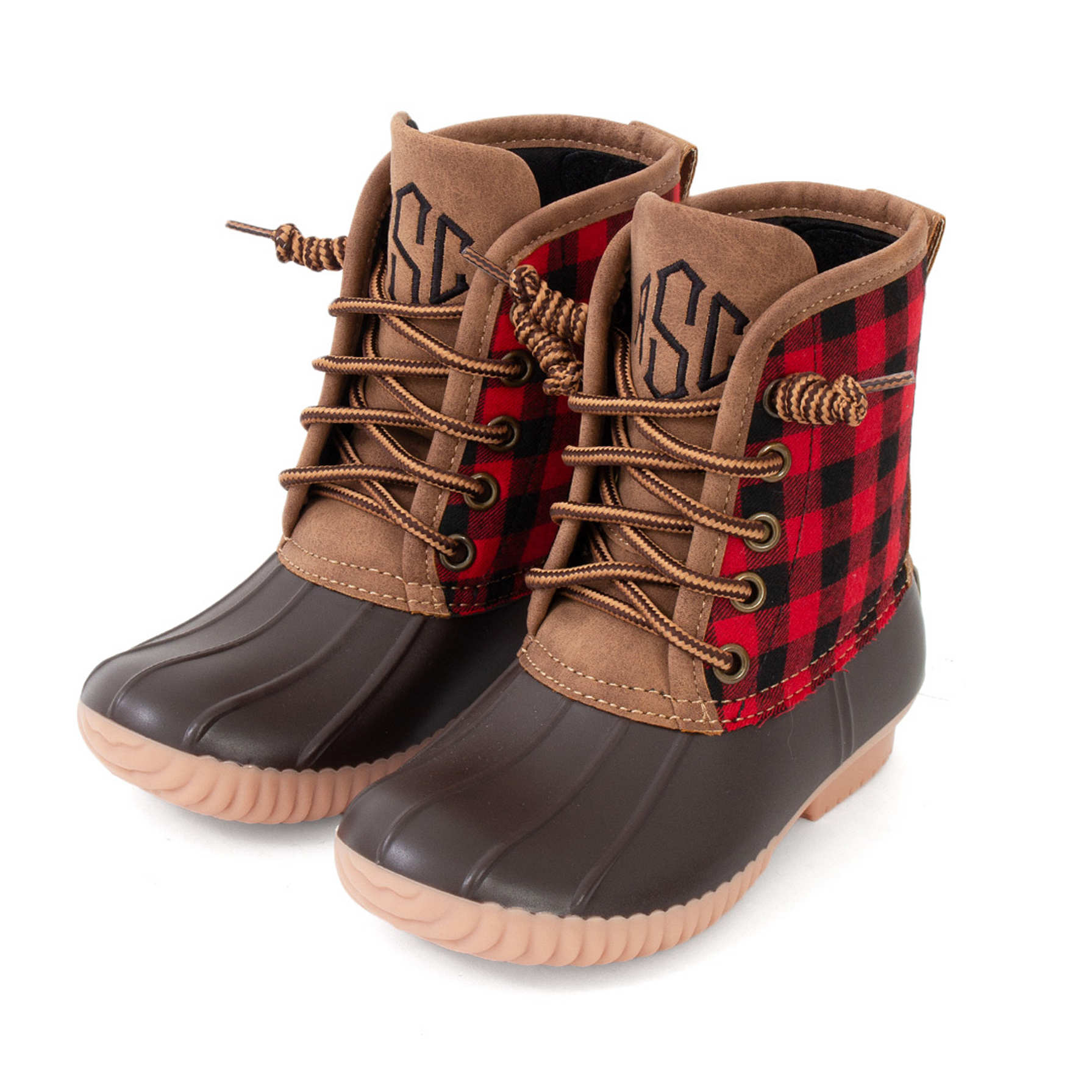 Personalized Kids Red Checkered Boots