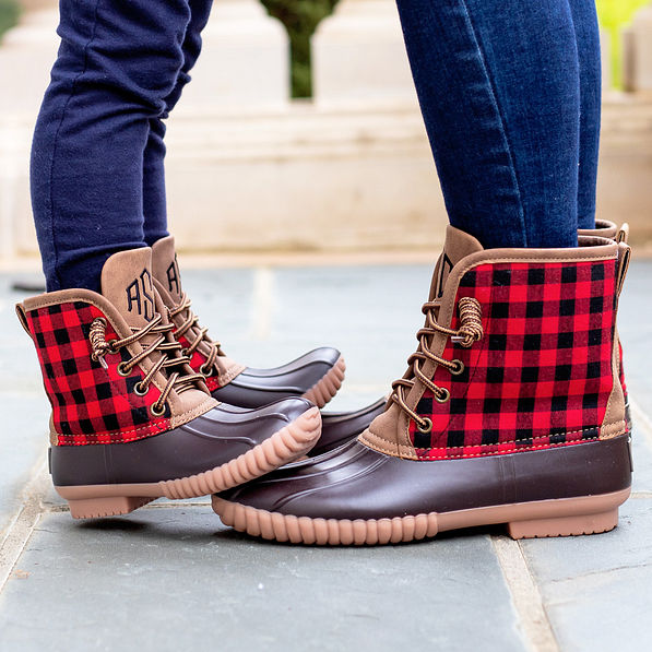 red plaid duck boots