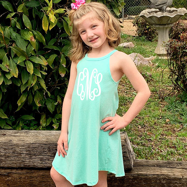monogrammed youth girls sleeveless mint dress