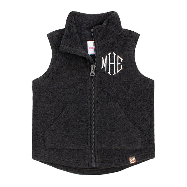 monogrammed kids microfleece vest in charcoal