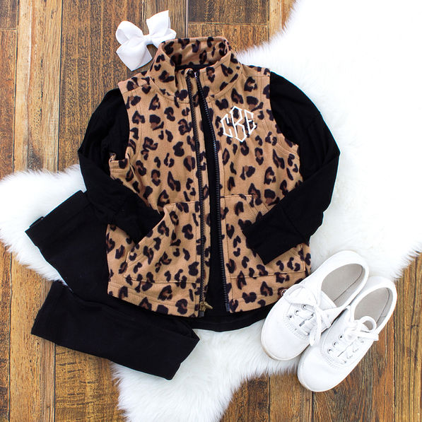 Personalized Kids Leopard Fleece Vest - Marleylilly Kids