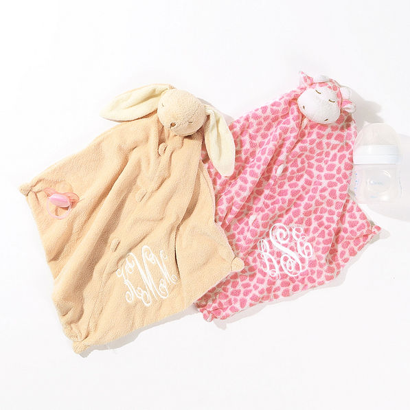monogrammed kids giraffe and bunny lovie blanket